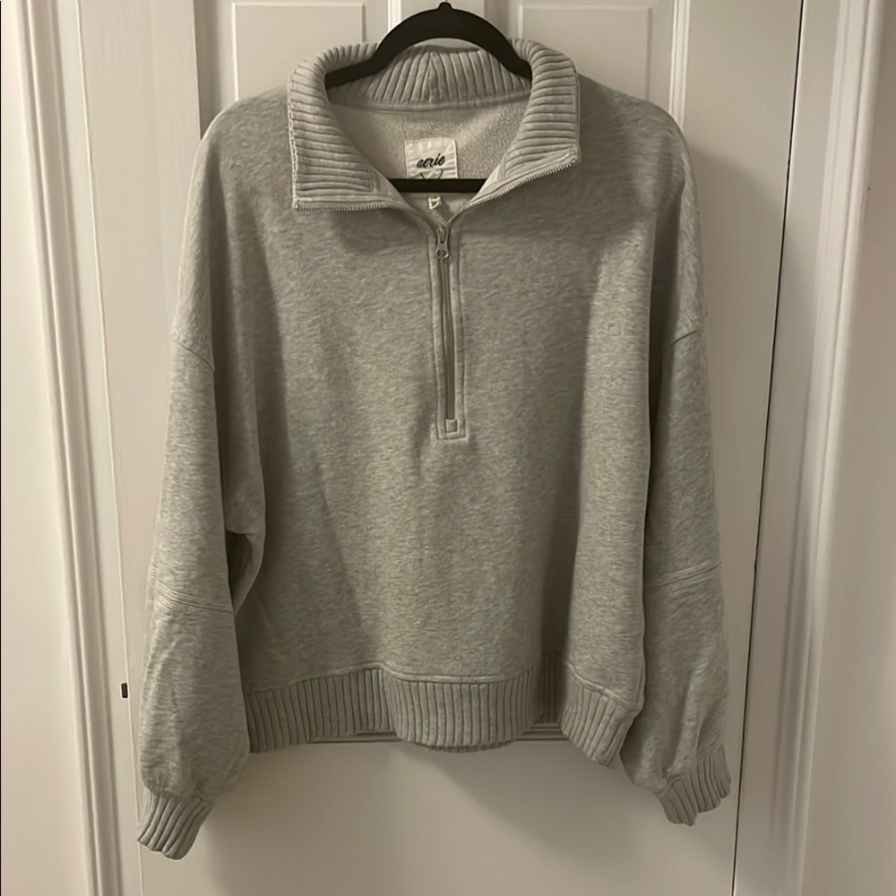 AERIE Light Gray Quarter Zip Sweatshirt